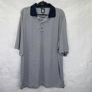 FootJoy FJ Polo Shirt Men's L Blue White Stripes Short Sleeves Stretch Top Golf